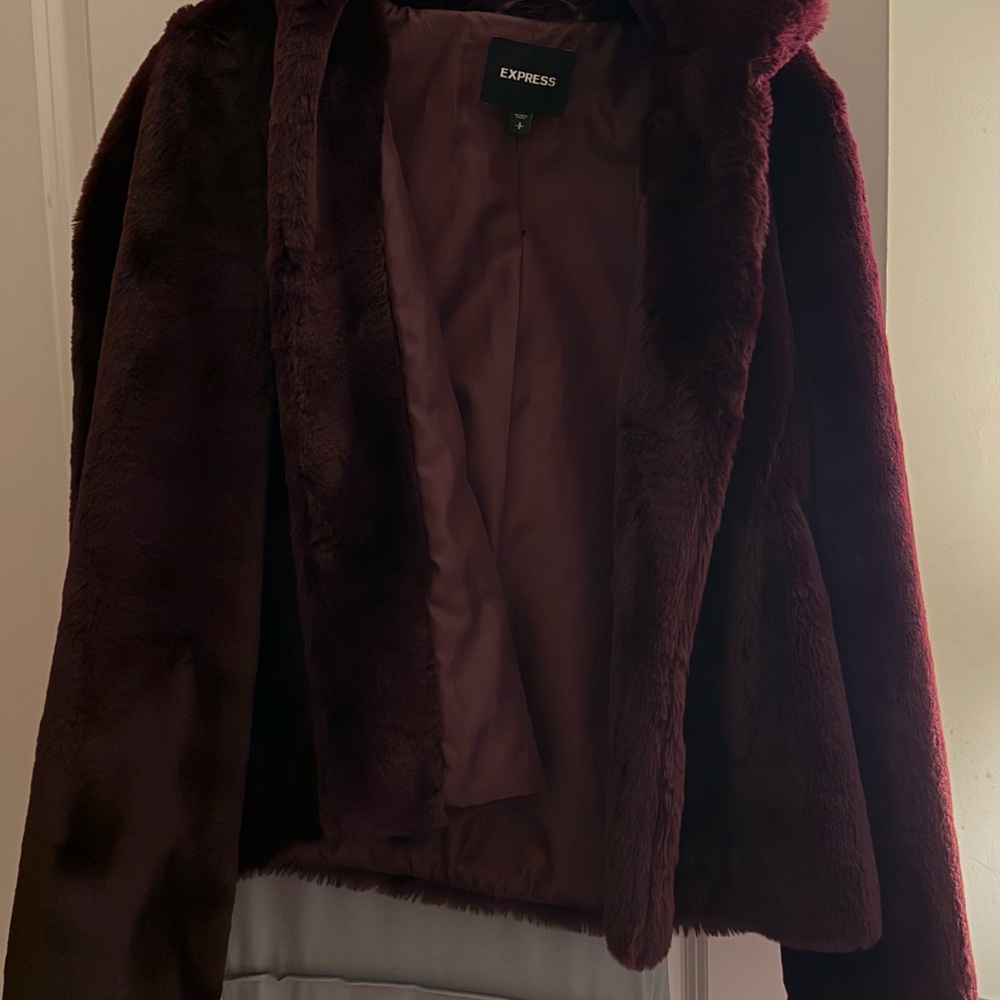 Express Women's Deep Burgundy Teddy Jacket
